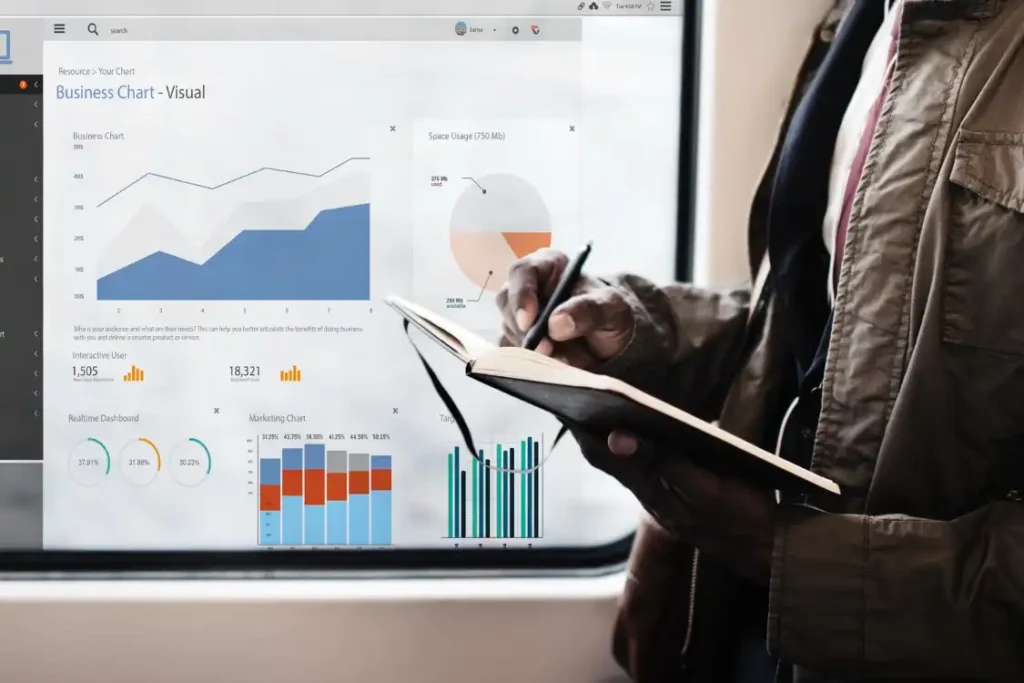 A person analyzing graphs and reports